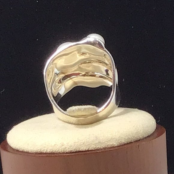 Sterling Silver White Pearl Ring Israel Designer Signed HG 7.2g Size 6 - Picture 4 of 11